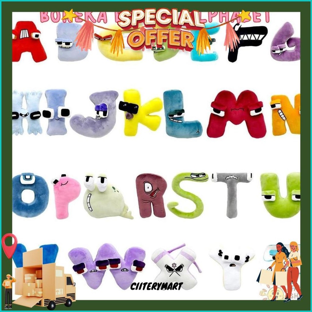 Taiyo Boneka Bantal Alphabet 26 Huruf Plush Stuffed Doll Motif Alfabet Lore Kilat