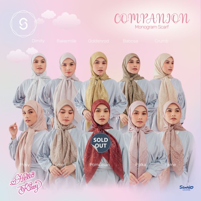 Seradia Hijab Segi Empat Companion Monogram Hello Kitty Collection #Original