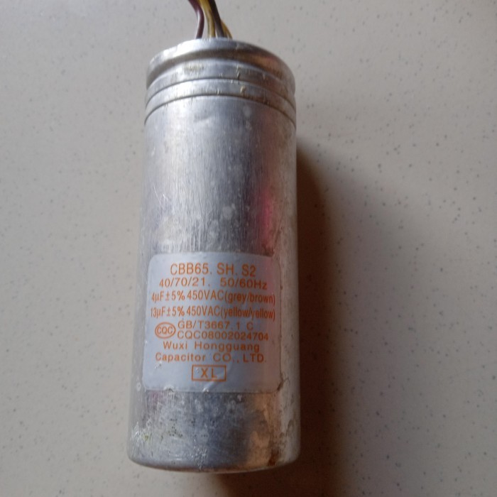 KAPASITOR MESIN CUCI 2 TABUNG 13 UF + 4 UF ORI CABUTAN