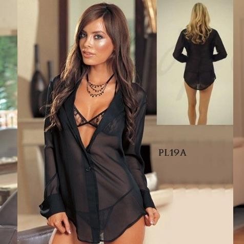 SET BAJU KEMEJA TIDUR WANITA SEKSI SEMI TRANSPARAN PUTIH WANITA PL19C