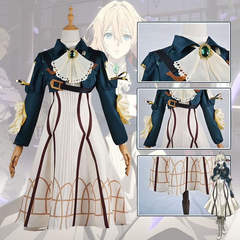 Anime Violet Evergarden Cosplay Violet Evergarden Set Lengkap Wig Setelan Wanita Rok Panjang Kostum 