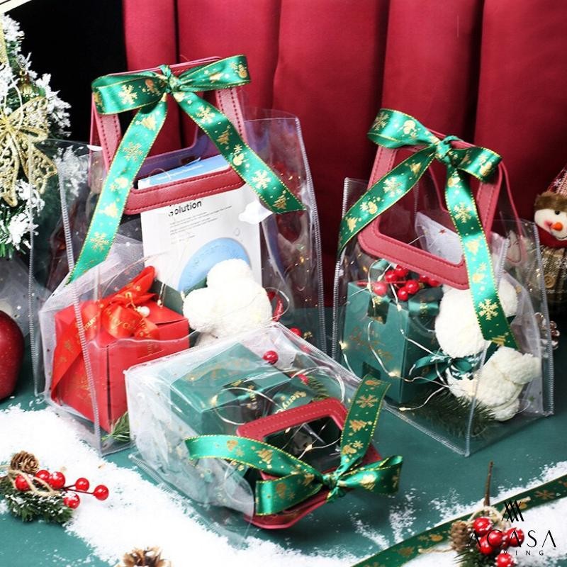 

CR - HOLLY - Decorative Christmas Hampers Goodie Bag / Tas Souvenir Natal PVC Mika Gagang Kulit FREE Kartu + Lampu TERLARIS