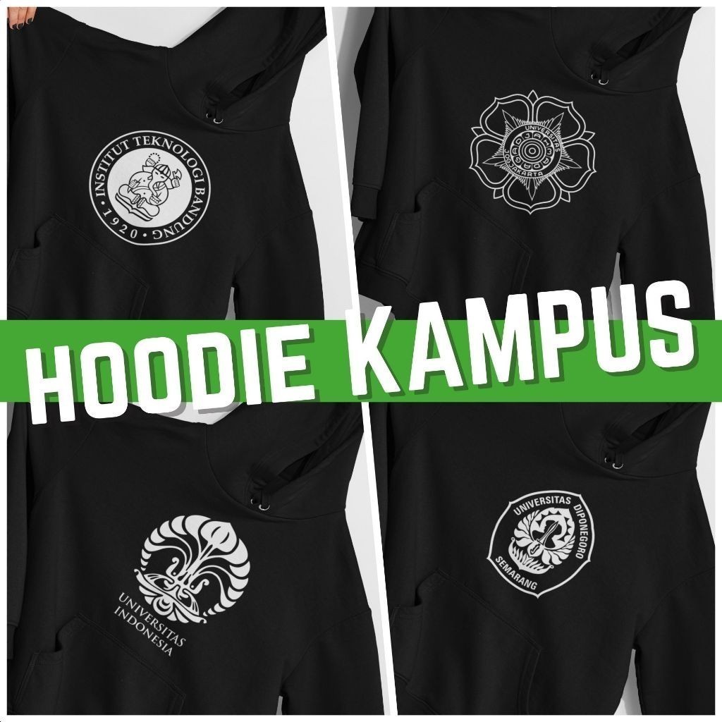 Hoodie Jumper Sweater - Universitas Kampus Indonesia Series 1 UI UGM ITB Undip (Hitam)