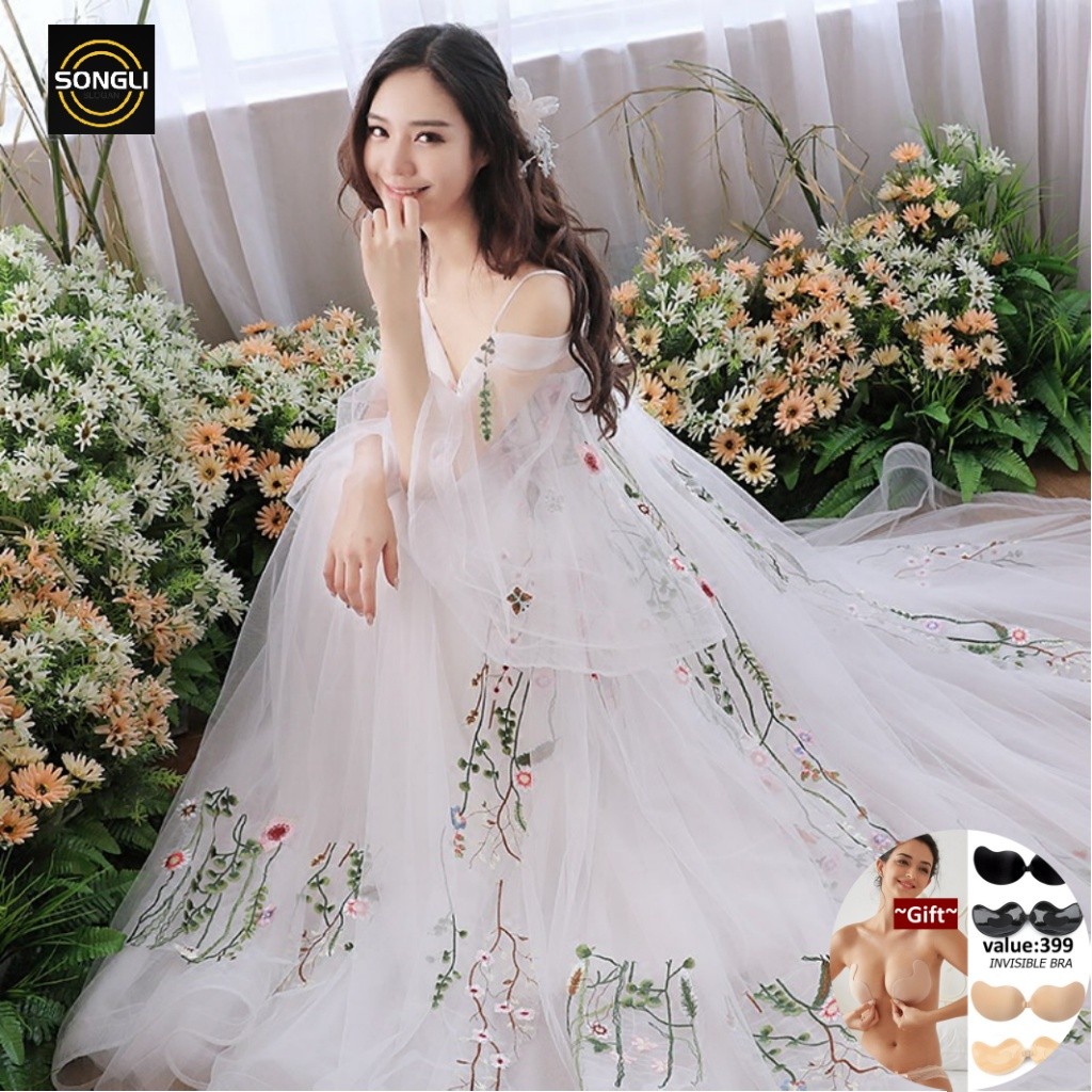 Gaun Pengantin Putih Ying'er Gaun 2023 Gaun Fotografi Perjalanan Retro Baru Gaun Pengantin Super Aba