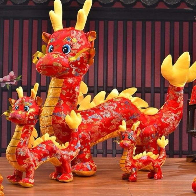 Hiasan Imlek 2024/ Boneka Naga Dragon Plush Toy Boneka Kain Sequin Naga Gliter Murah Ornamen Imlek H