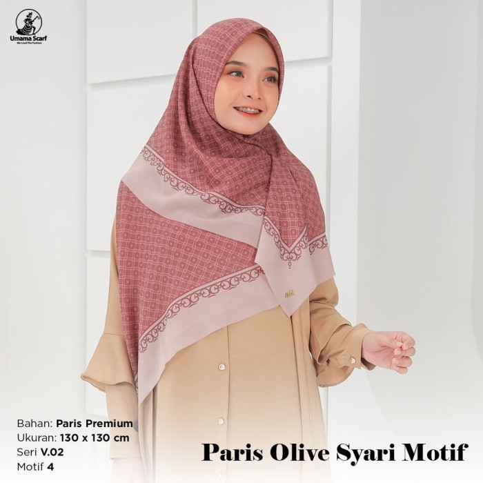 Umama Scarf - Kerudung Motif Segi Empat Paris Olive Motif Syari Lc (2) #Original
