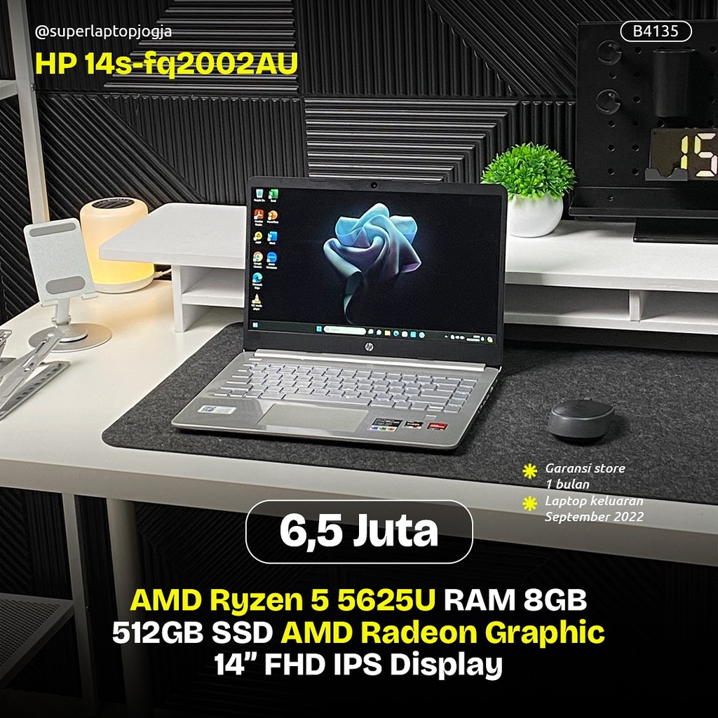 HP 14s-fq2002AU amd ryzen 5 5500u ram 8gb ssd 512gb silver
