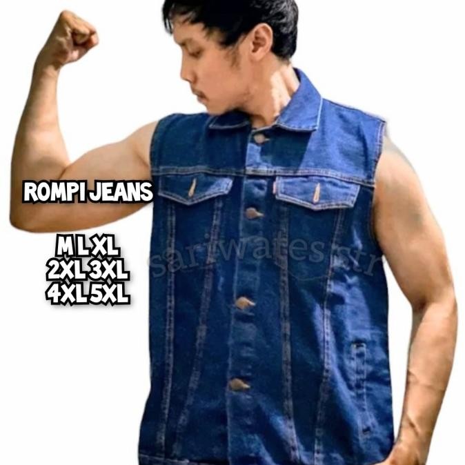 Grosir Jaket Rompi Jeans Jumbo Pria Denim Vest Big Size Xxxl Xxxxl Xxxxxl
