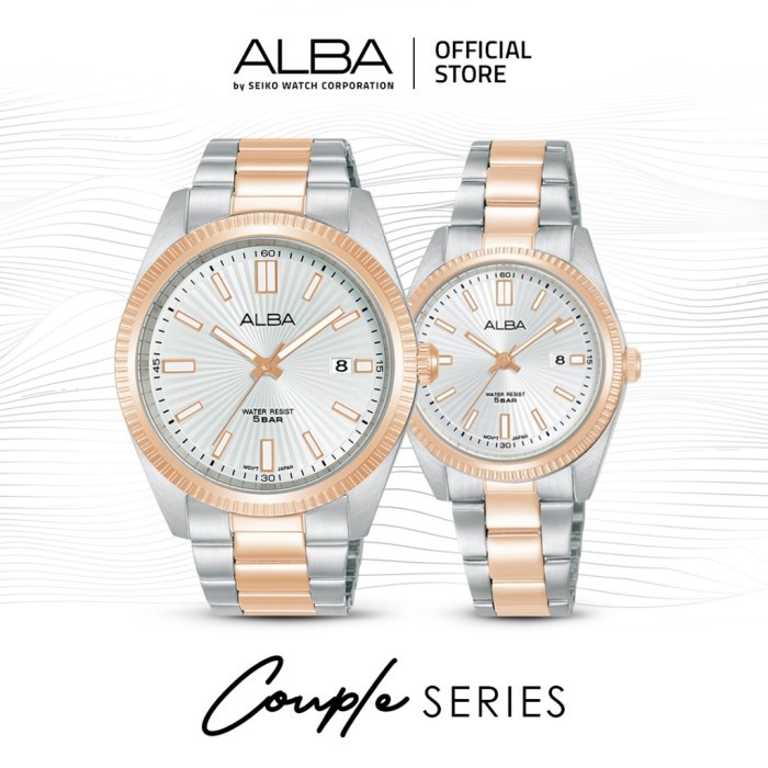ALBA Jam Tangan Couple AS9S62 & AH7CK6 Quartz Silver Rose Gold Watch
