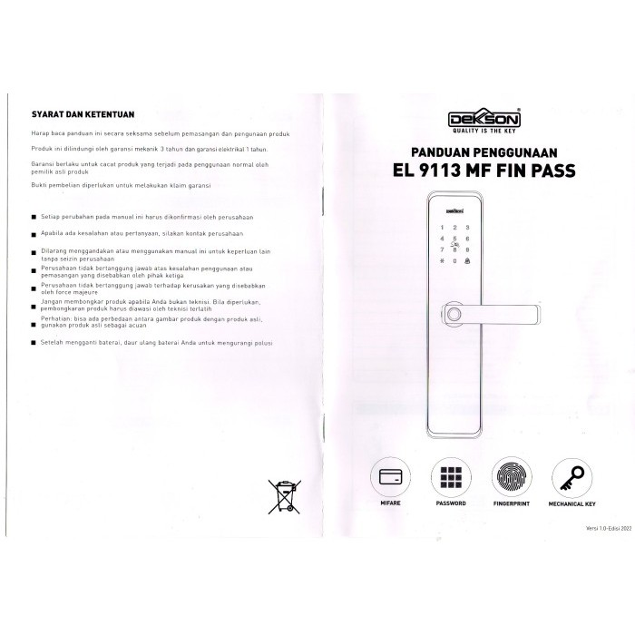 TERBARUUU ELECTRONIC LOCK DEKKSON EL 9112 MF FIN PASS DEKKSON Digital Lock