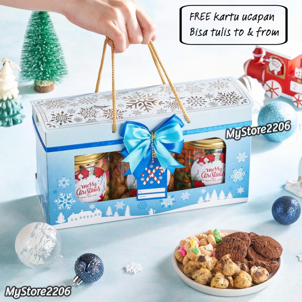 

Promo Akhir Tahun Hampers Parcel Natal 2024 Cookies Kue Kering Choco Chips, Gem Rose, Soes Chocolate 3 Jar 600Ml / Hampers Merry Christmas Asli