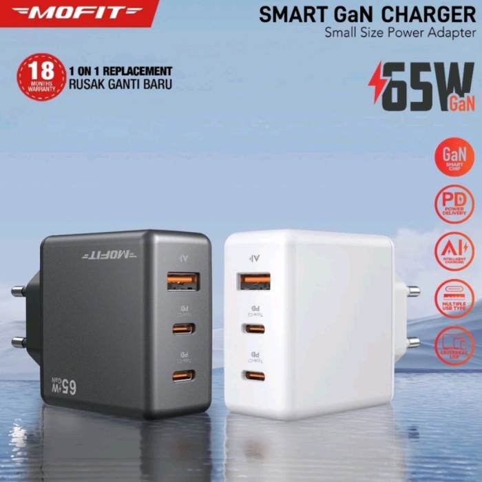 Terlaris Produk MOFIT CPD65 GaN PD65Watt C+C+A Super Fast Charging Adaptor