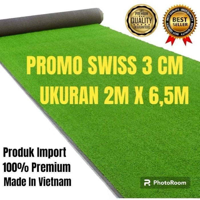 KARPET RUMPUT SINTETIS 1 ROLL UKURAN 2X6,5 METER TIPE SWISS TEBAL 3 CM