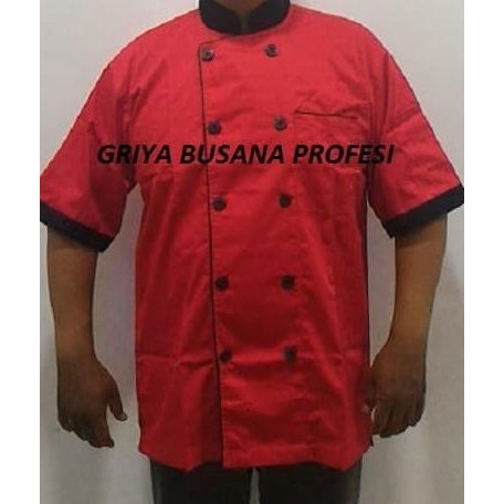 JUMBO Seragam Baju Chef Baju Koki Merah Lengan Pendek Size XXL JUMBO E82JA