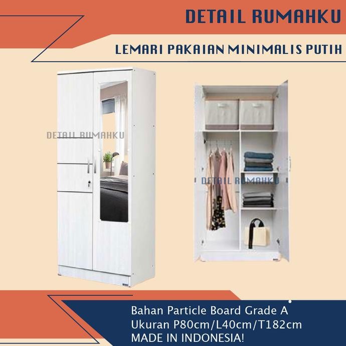 Lemari Pakaian 2 Pintu Sliding Geser Putih Partikel Minimalis
