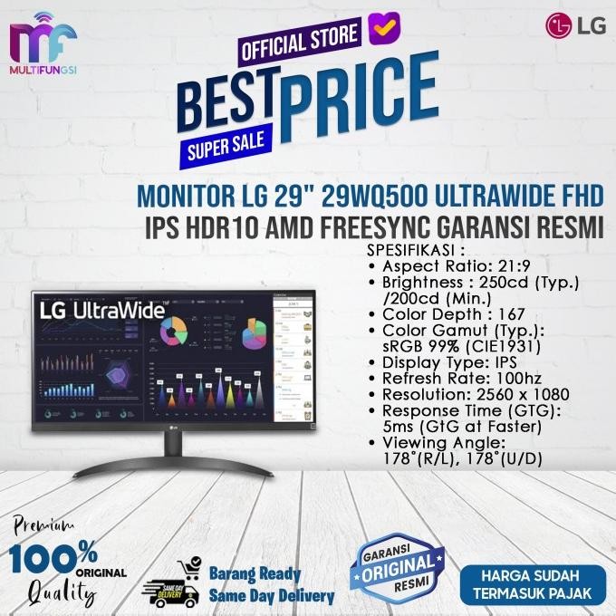 

Monitor LG 29" 29WQ500 UltraWide FHD IPS HDR10 AMD FreeSync Garansi Resmi