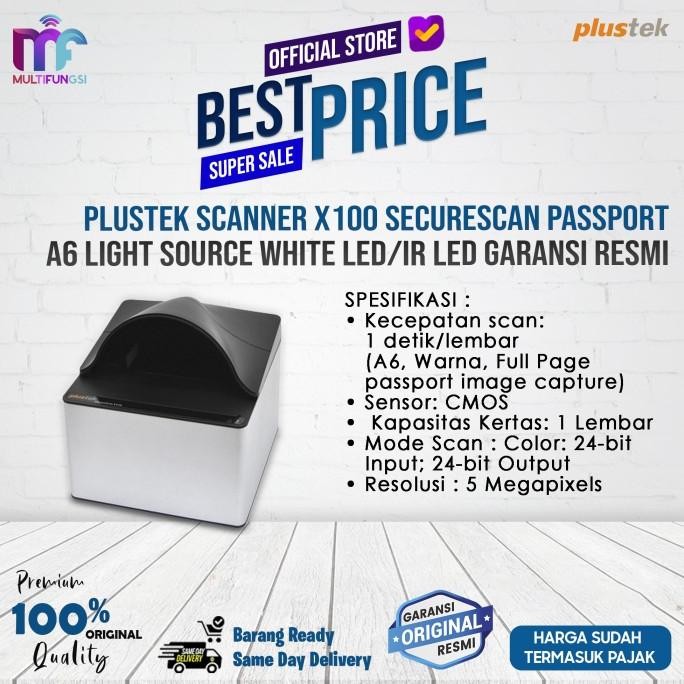 

Plustek Scanner X100 SecureScan Passport A6 Light Source White LED/IR LED Garansi Resmi