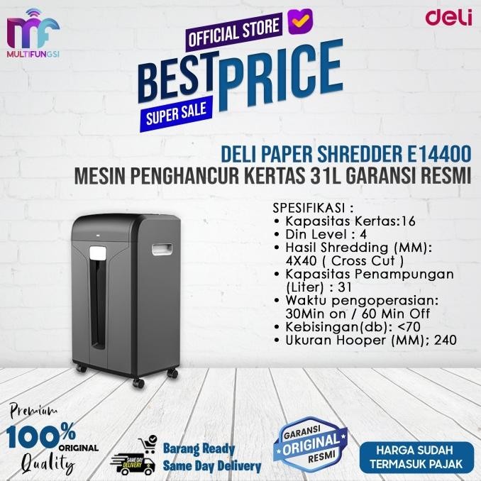 

Deli Paper Shredder E14400 Mesin Penghancur Kertas 31L Garansi Resmi