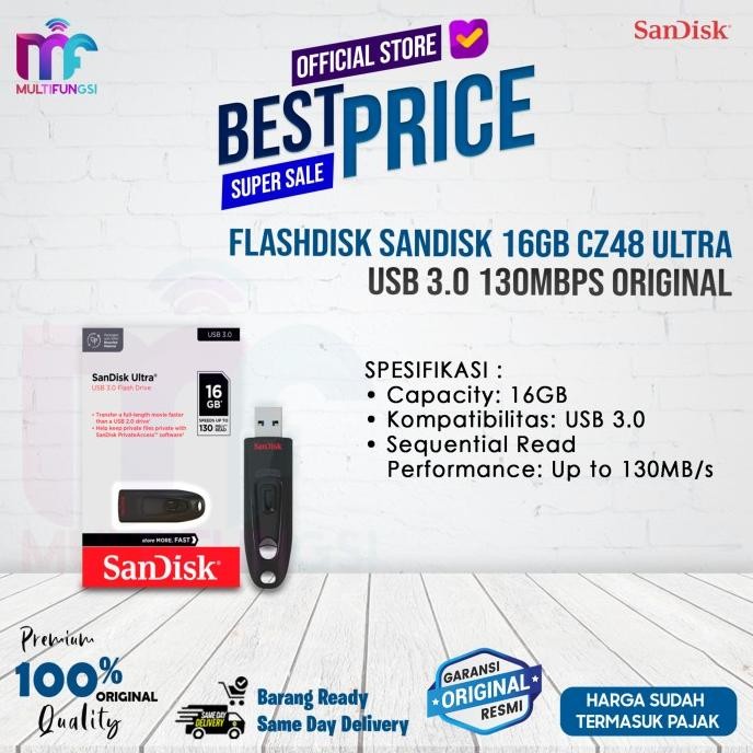 

Flashdisk SanDisk 16GB CZ48 Ultra USB 3.0 130Mb/s Original