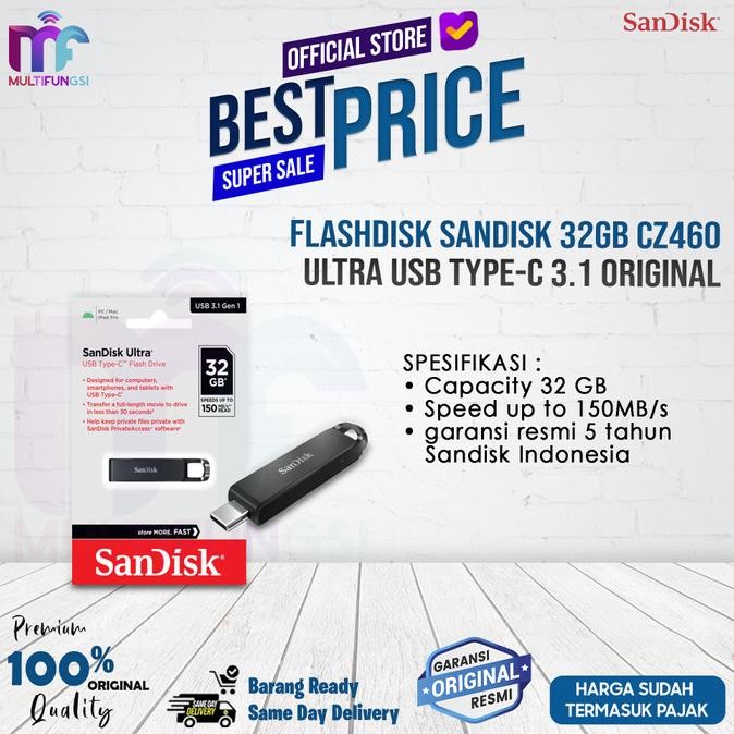 

Flashdisk SanDisk 32GB CZ460 Ultra USB Type-C 3.1 Original