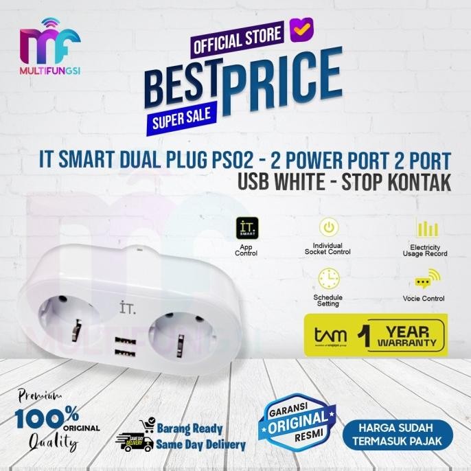 

IT Smart Dual Plug PS02 - 2 Power Port 2 Port USB White - Stop Kontak