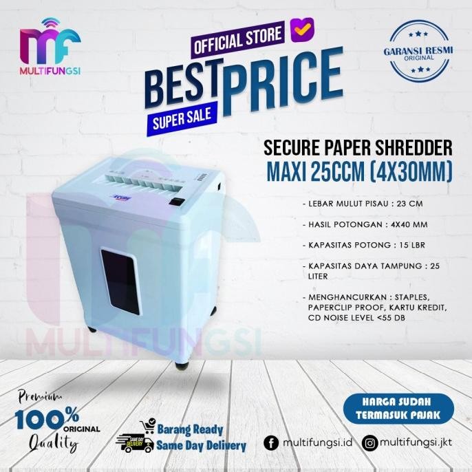 

Secure Maxi 25-CCM Paper Shredder(4x30mm)Mesin Penghancur Kertas 25CCM