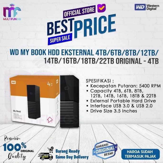 

WD My Book HDD Eksternal 4TB/6TB/8TB/12TB/14TB/16TB/18TB/22TB Original