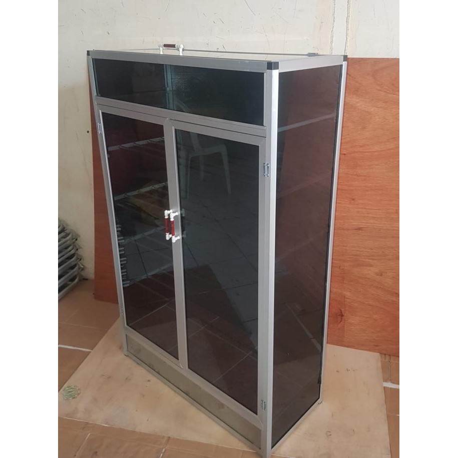 rak sepatu sandal aluminium kaca pintu 2 H85S