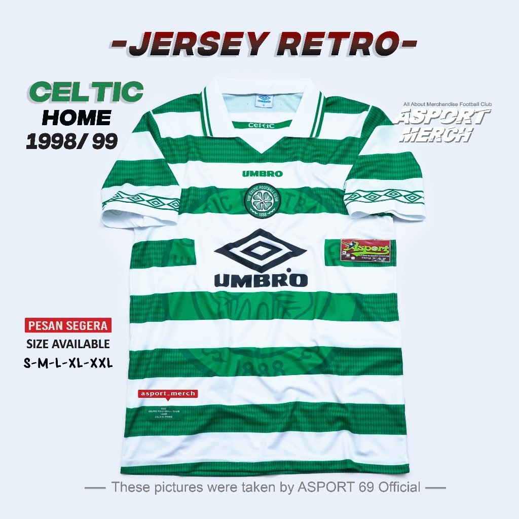 JERSEY BOLA CELTIC RETRO HOME 1998 1999 SOCCER JERSEY RETRO CELTIC 98 99 HOME KIT