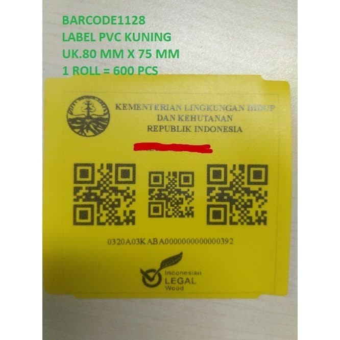 

TERBARU - LABEL BARCODE PVC KUNING 80 x 75 STANDARD KEMENTRIAN KEHUTANAN