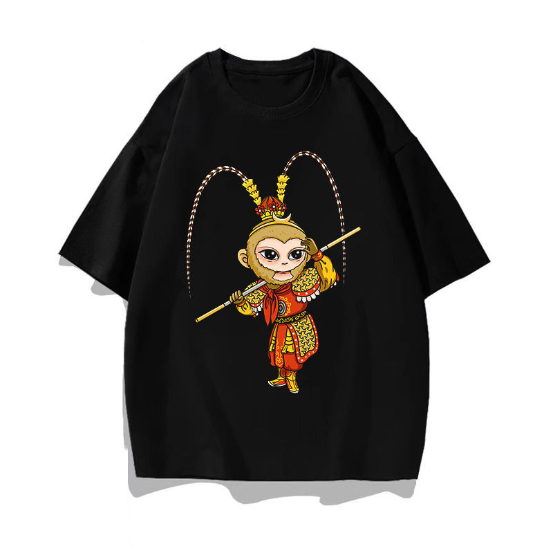 Musim Panas Baru Kartun Monkey King Kaos Lengan Pendek Pria dan Wanita Pakaian Monkey Monkey King Ka