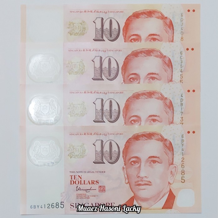 Koleksi Singapura Pecahan 10 Dolar Bahan Polymer Original