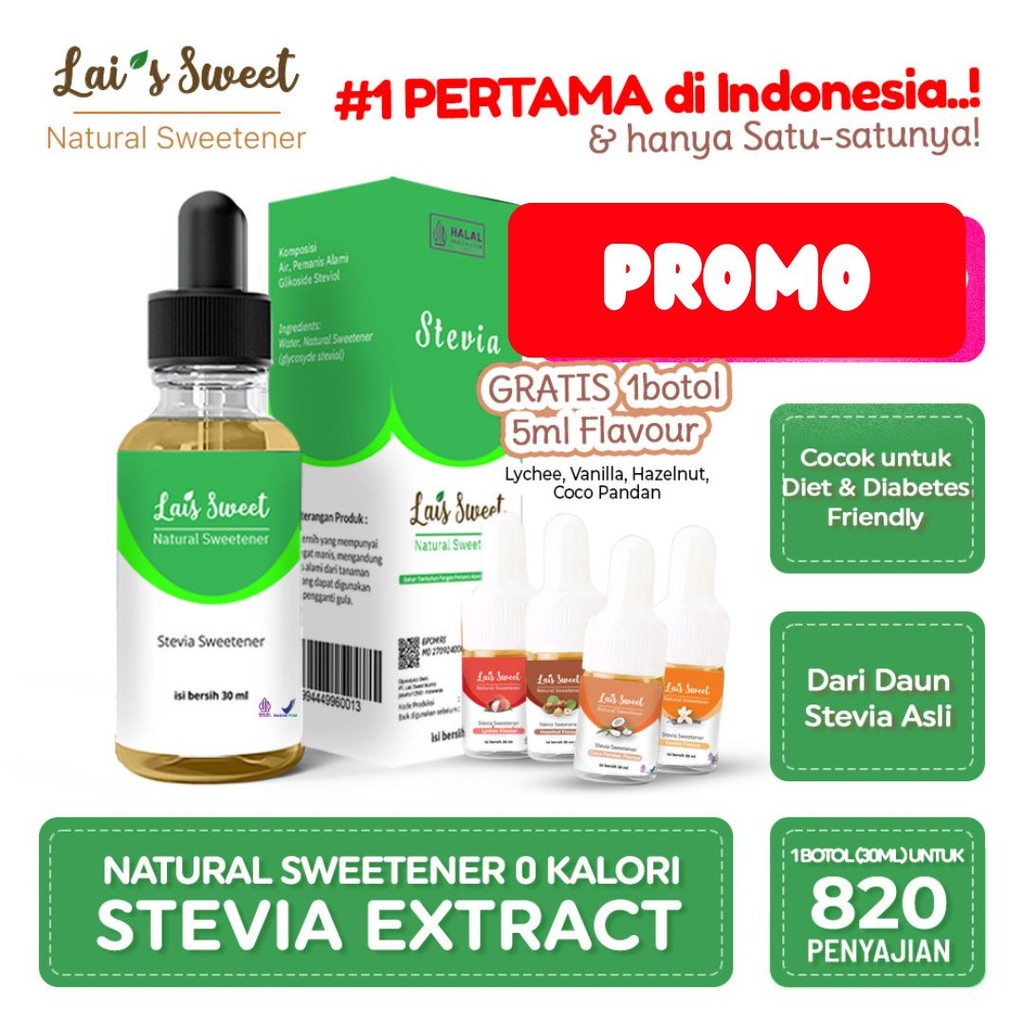 

Lai's Sweet 30 ML, Stevia Tetes BPOM + HALAL