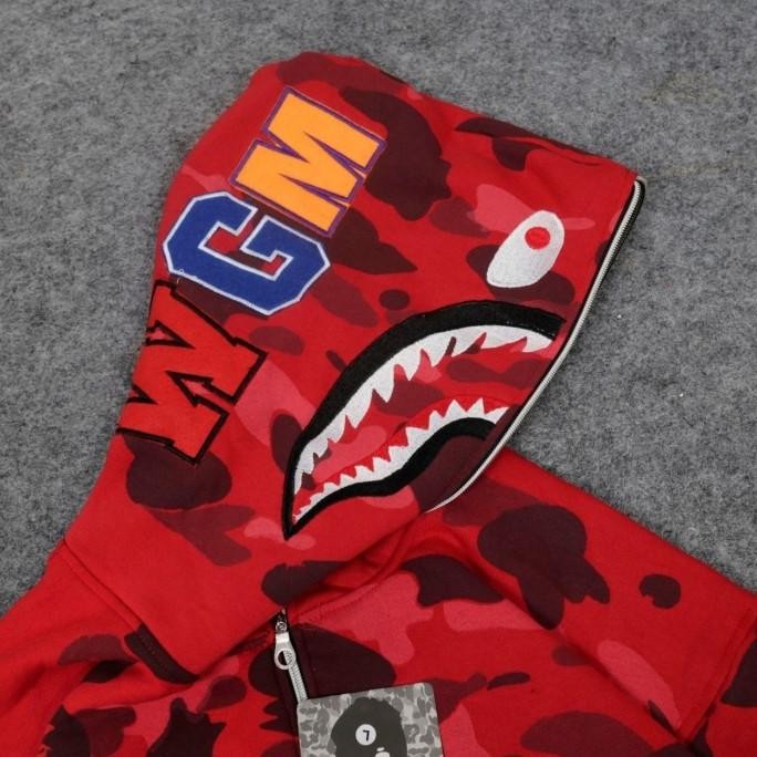 Baru Jaket Sweater Hoodie Full Zipper Bape Shark Wgm Camo Merah Full Tag