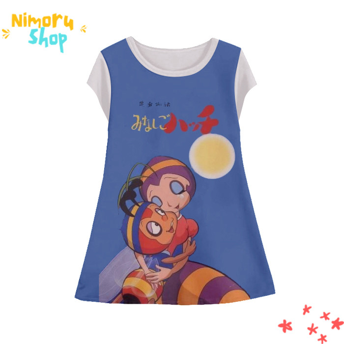 Baju Dress Anak 3D Tunik-Hutchi-2-designWD Anime Hachi si Lebah Madu Tunik Untuk Usia 1-12 Tahun - N