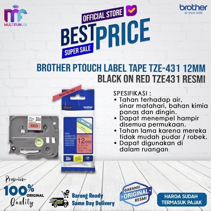 

Brother Ptouch Label Tape TZE-431 12mm Black on Red TZE431 Resmi