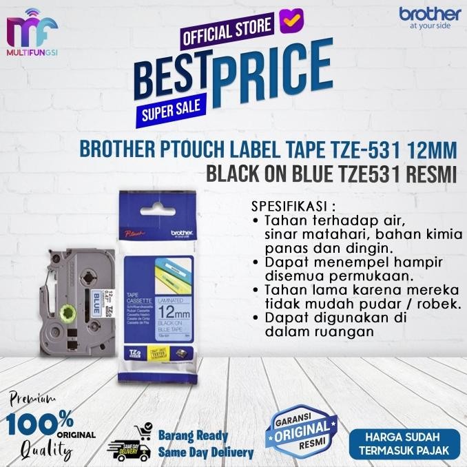

Brother Ptouch Label Tape TZE-531 12mm Black on Blue TZE531 Resmi