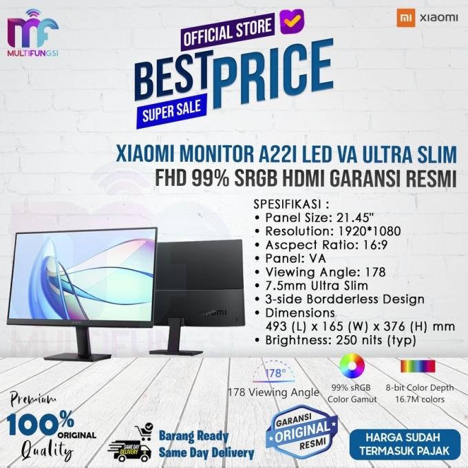 

Xiaomi Mi Monitor 22" A22i LED VA Ultra Slim FHD HDMI Garansi Resmi