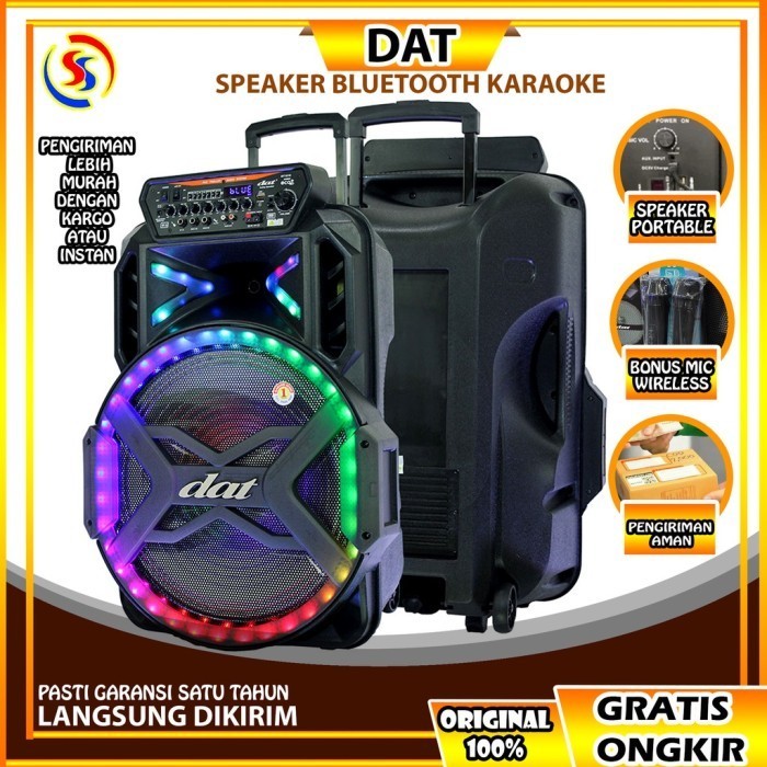 Speaker Bluetooth Speaker Portable 18 inch DAT DT 1810 Free 2 Mic
