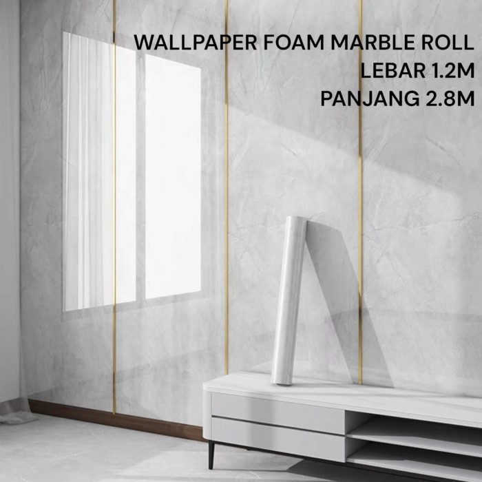 Wallfoam / Wallpaper dinding vinyl marble roll 1.2m x 2.8m aluminium foil wallfoam marble granit