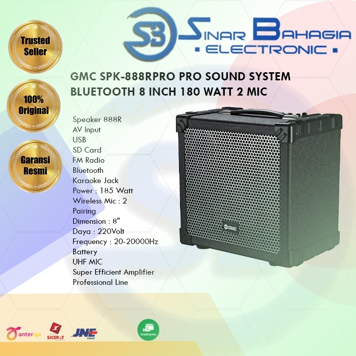 GMC SPK-888RPRO PRO SOUND SYSTEM BLUETOOTH 8 INCH 180 WATT 2 MIC (NEW) (KHUSUS BANDUNG)