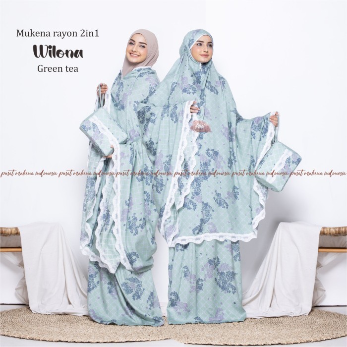 Mukena Mukena Dewasa 2in1 Wilona - Green Tea terbaru adem premium katun elegan terkini