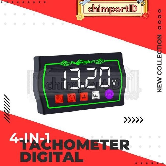 4-IN-1 TACHOMETER DIGITAL RPM CLOCK SUHU TEMPERATUR VOLT METER LED MULTIFUNGSI UNTUK MOTOR TERBARU