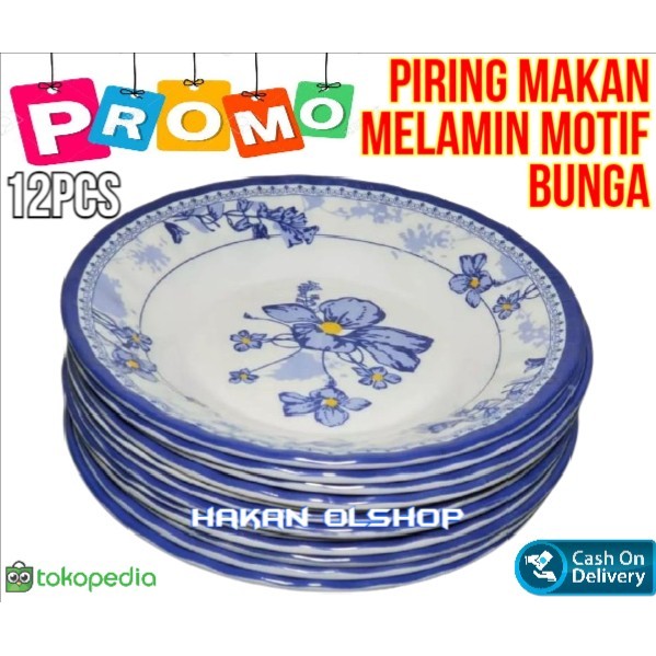 6 PCS / 12 PCS / 1 LUSIN PIRING MAKAN MELAMIN MOTIF BUNGA