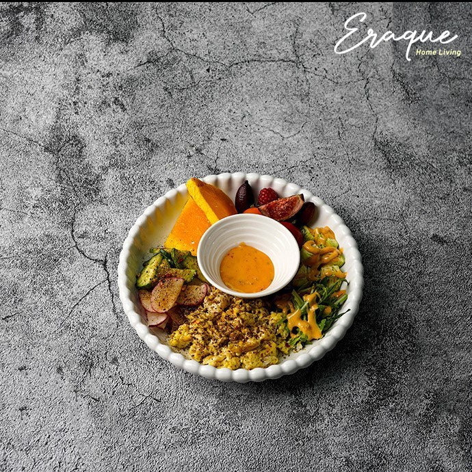 ESME PLATE / PIRING SAJI SALAD KERAMIK PUTIH KLASIK ESTETIK MEWAH UNIK