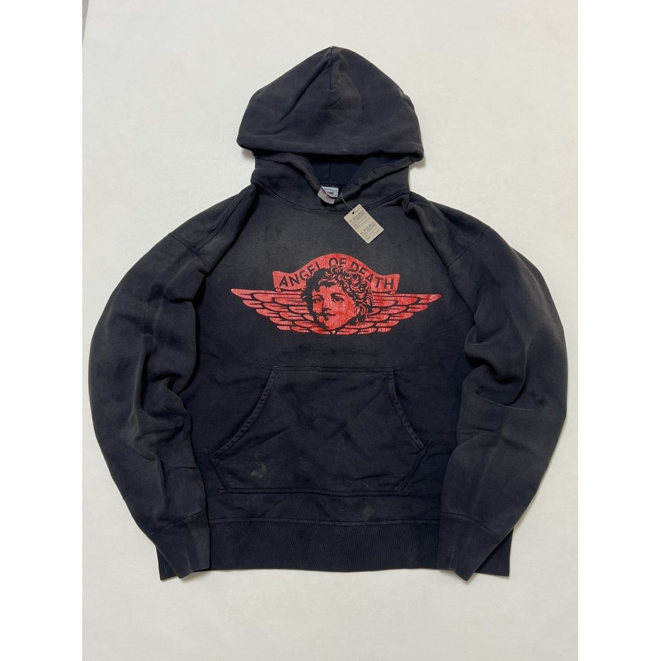 SAINT Mxxxxxx Angel Hoodie - Distressed Printed - Black