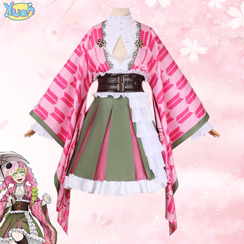 Anime Kanroji Mitsuri Cosplay Costume Kanroji Mitsuri 5th Anniversary Fancy kimono Double Ponytail W