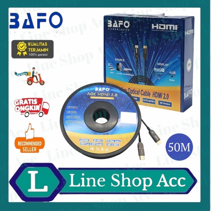 TERBARU - Kabel Hdmi Fiber Optic (FO) Fiber Optik 50 Meter Bafo