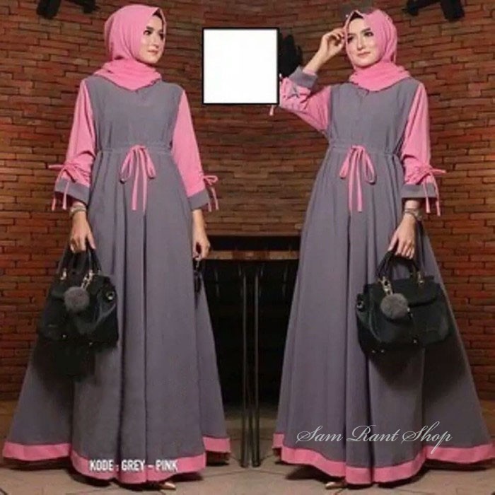 LANGSUNG KIRIM  Baju Gamis Dress Wanita Muslim Dewasa Kekinian Modern Murah Terbaru - Abu-abu, L