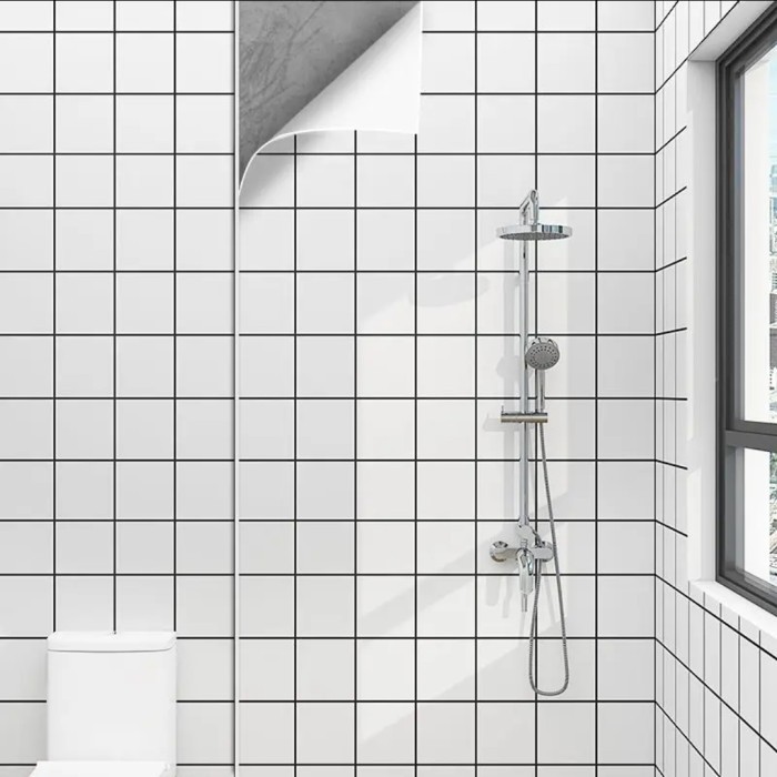 wallpaper dinding kamar mandi waterproof putih hitam kotak kotak minim